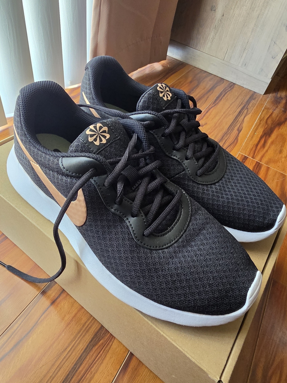 Women's Nike Black Tanjun with Copper Swoosh